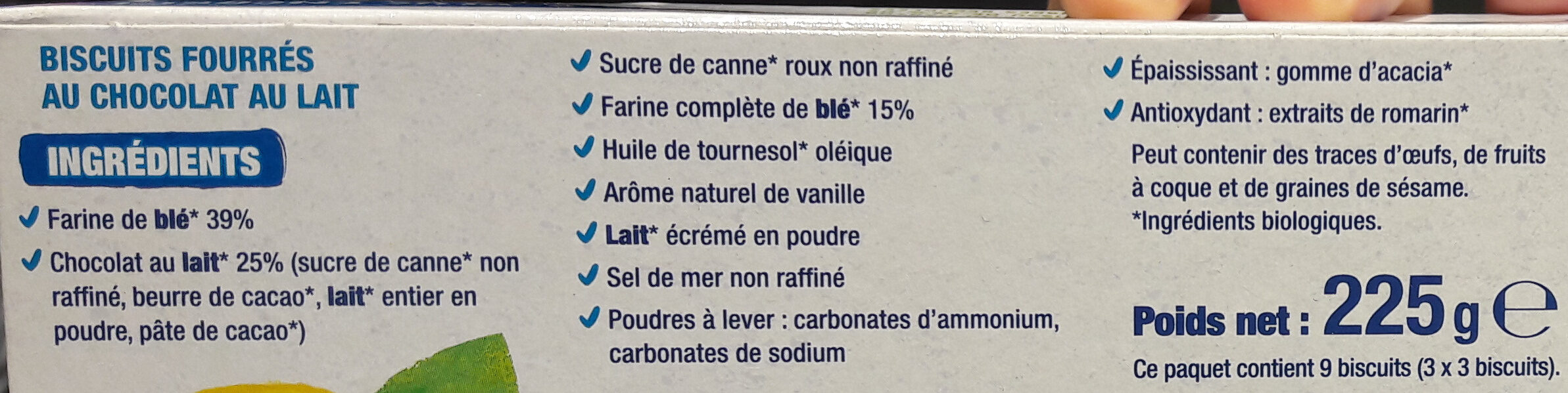 Fourrés Chocolat au lait BIO - 原材料 - fr
