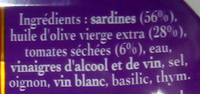 Sardines à l'Ancienne à l'Huile d'Olive vierge extra aux Tomates Séchées - 原材料 - fr
